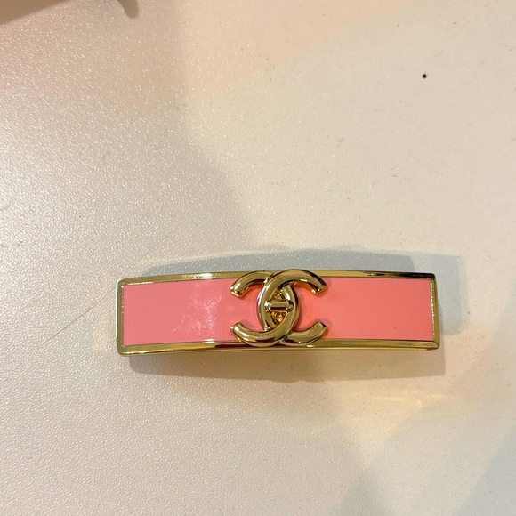 CHANEL Pink and Gold Logo Hair Barrette Accessory - Picture 1 of 3